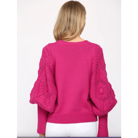 FATE Handknit Puff Sweater Pink Berry Large - Picture 4 of 10